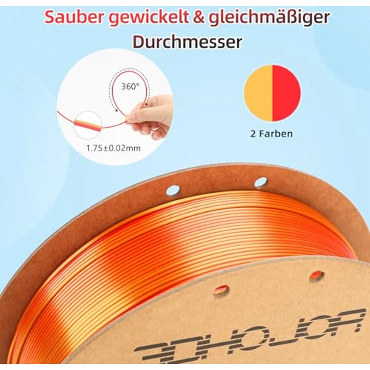 3DHoJor Silk PLA Filament 1.75mm, 1KG Rot-Gold Zweifarbig, Hochkompatibel, Vakuumversiegelt – Bild 2