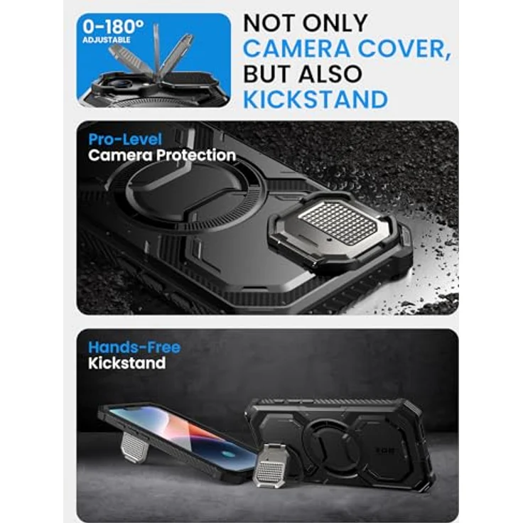 i-Blason Armorbox für iPhone 16e Hülle mit Kameraschutz Ständer [Kompatibel mit kabellosem Laden] Magnetisch Handyhülle Bumper Case Schutzhülle mit Displayschutz für iPhone 16e 6.1'' 2025 (Schwarz) – Bild 3