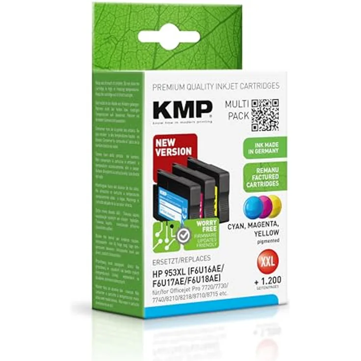 KMP KMP Tinten-Multipack H166CMYX, Farb-Tintenpatronen in Cyan, Magenta und Gelb, geeignet für HP 953 XL, für ca. 2000 Seiten