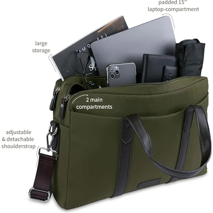 Bugatti Maro Aktentasche 40 cm mit Laptopfach (14.57"), Notebooktasche, Grün – Bild 4