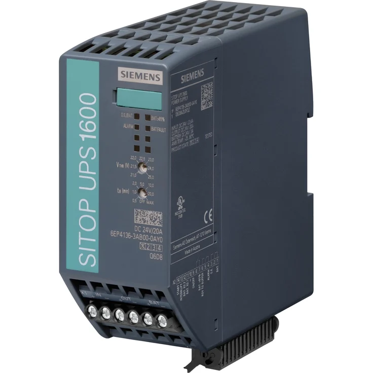 Siemens SITOP UPS1600, Online-Doppelwandler USV für 24V DC mit 480 VA / 480 W, kompaktes Design