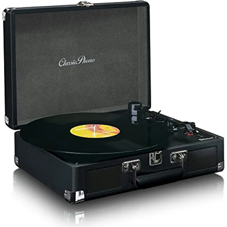 Classic Phono TT-115 Plattenspieler - Kofferplattenspieler - Bluetooth - USB - 3 Geschwindigkeiten - Direktaufnahme auf USB ohne PC - Riemenantrieb - schwarz – Bild 2