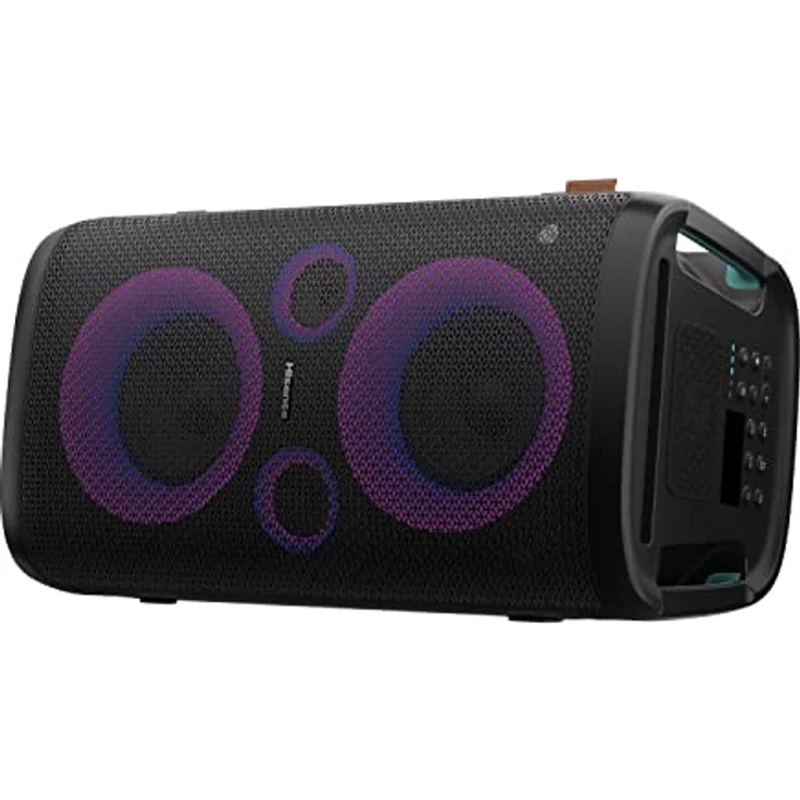 Hisense HP 110 Party Rocker One Plus- Tragbarer Party Lautsprecher mit Karaoke Modus inkl. 2 Mikrofone, 300 W Klangvolumen, DJ Effekte, kabelloses Laden, 5 Lichteffekte, bis zu 15h Akkulaufzeit, IPX4, Schwarz – Bild 1