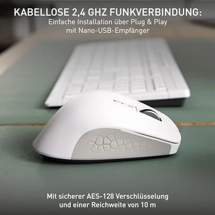 CHERRY STREAM MOUSE COMFORT, Ergonomische Funkmaus für Rechtshänder, 2,4 GHz, 6 Tasten, Weiß – Bild 4