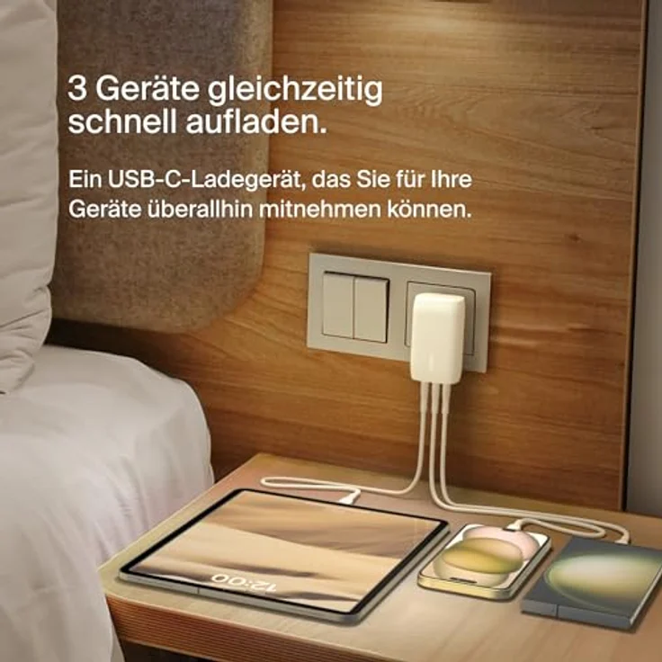 Belkin BoostCharge USB-C-Ladegerät mit DREI Anschlüssen und PPS (67 W), USB-C PD 3.1-iPhone-Schnellladegerät für die iPhone 15-Serie, MacBook Pro, AirPods, Galaxy und andere PD-fähige Geräte – Weiß – Bild 2