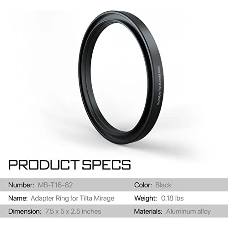 Tilta 82mm Objektivaufsätze Adapterring für MB-T16 Mirage Matte Box, präzise Schraubverbindung für 82mm Frontlinsen – Bild 2