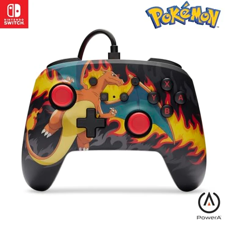 PowerA Verbesserter kabelgebundener Controller für Nintendo Switch - Charizard-Feuersturm, Offiziell lizenziert, 3,5-mm-Audiobuchse, Programmierbare Tasten – Bild 1