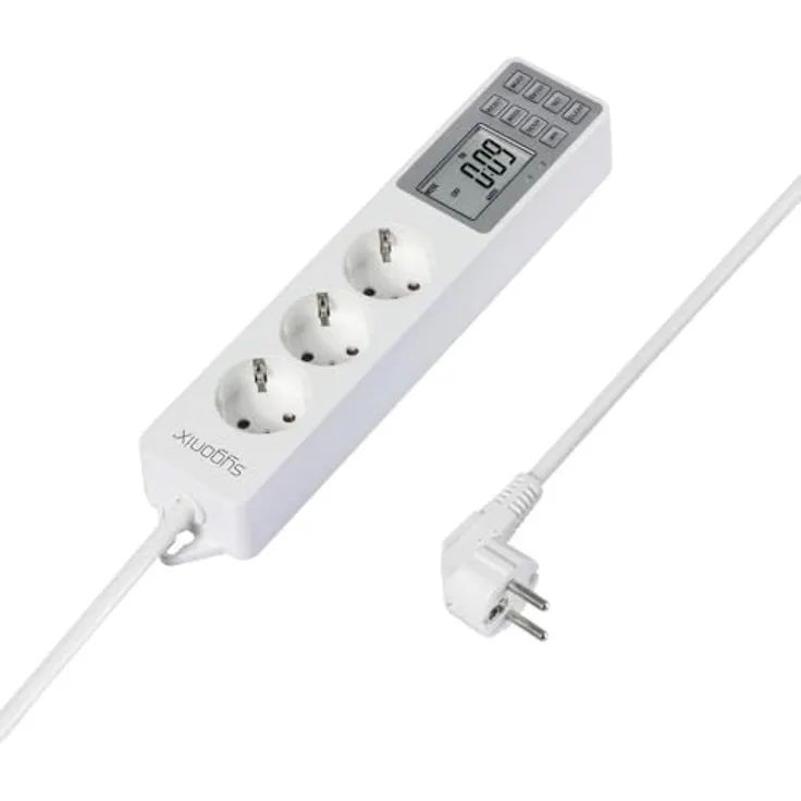sygonix SY-4675078 Steckdosenleiste mit Schaltuhr 3fach Weiß Schutzkontakt 1 St. - Digitale Wochen-Timer-Funktion, max. 12 Ein-/Ausschalttermine pro Tag