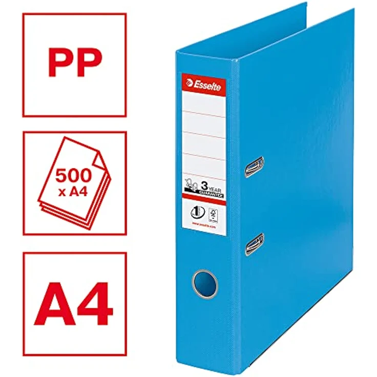 Esselte No.1 Plastik-Ordner, A4 breit mit verbesserter Mechanik, hellblau, Kantenschutz und Griffloch – Bild 2