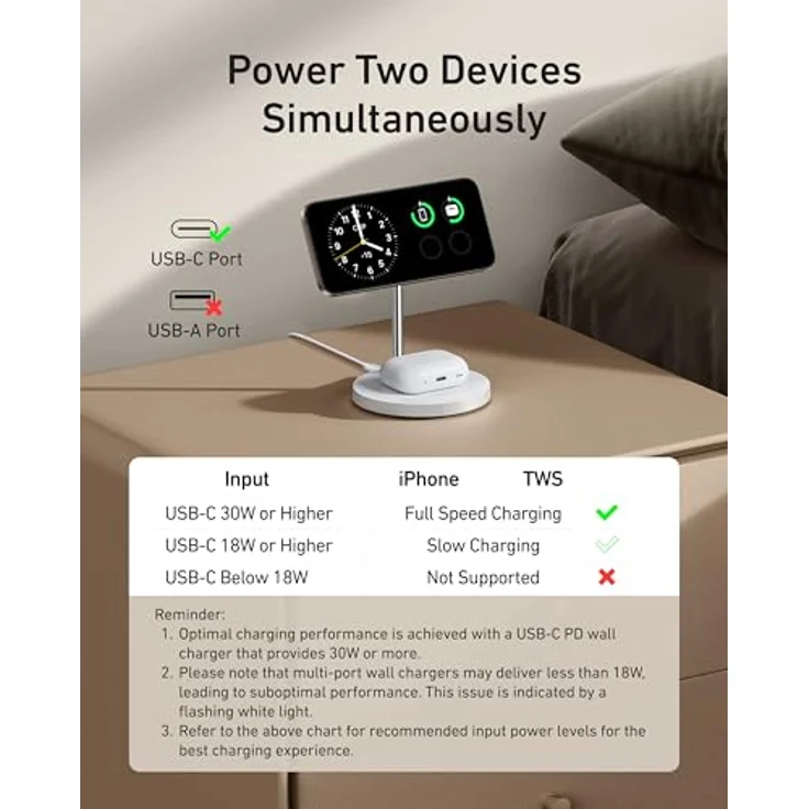 Anker MagGo Wireless Ladegerät 2-in-1 Ständer, 15W Hochgeschwindigkeitsladung, Qi2 zertifiziert, faltbar, Weiß – Bild 4