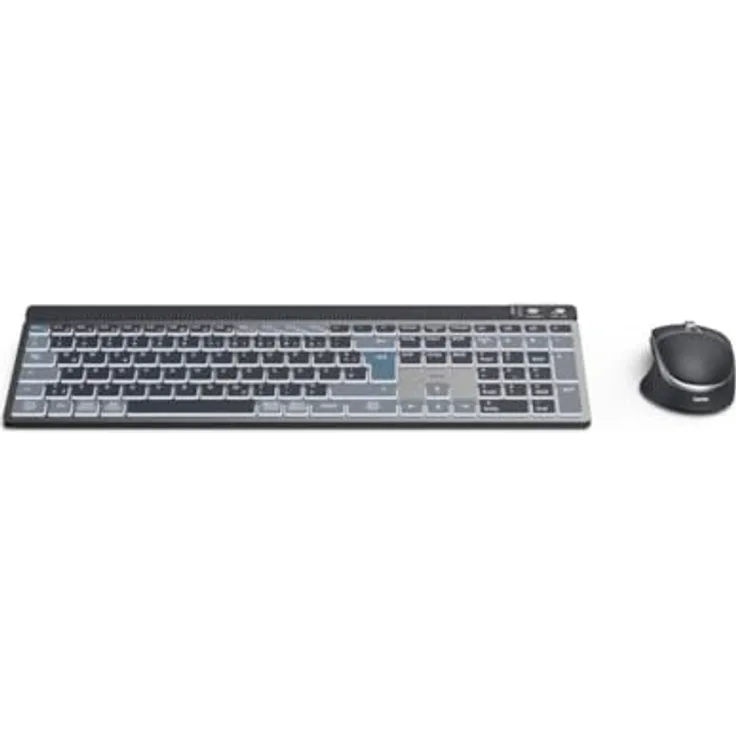 Hama Tastatur-Maus-Set kabellos WKM-750 (Multi-Device 1x Funk, 2X Bluetooth für PC, Laptop, Tablet, leise Tastatur LED, verstellbare Tippwinkel, FN-Lock, QWERTZ DE, ergonomische leise Maus) schwarz