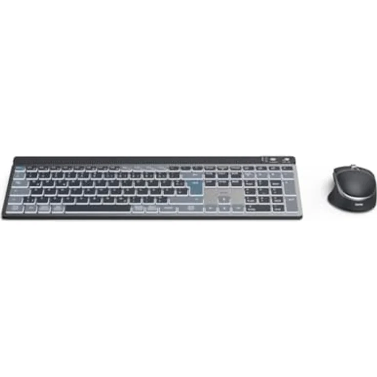 Hama Tastatur-Maus-Set kabellos WKM-750 (Multi-Device 1x Funk, 2X Bluetooth für PC, Laptop, Tablet, leise Tastatur LED, verstellbare Tippwinkel, FN-Lock, QWERTZ DE, ergonomische leise Maus) schwarz – Bild 1