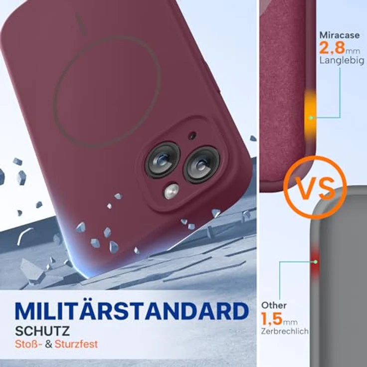 miracase iPhone 15 Hülle mit MagSafe, Flüssigsilikon und kratzfestem Mikrofaser-Innenfutter, stoßfest, Weinrot – Bild 2