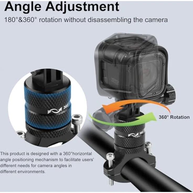 PULUZ Go Pro Bike Halterung 360° Rotation, CNC-gefräste Aluminium Lenkerhalterung für Actionkamera, kompatibel mit Go Pro Hero 12/11/10/9/8/7/6/5, Insta360 Ace/Ace Pro, DJI Osmo Action 4 – Bild 3
