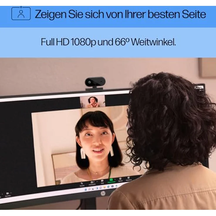 HP 320 All-in-One-Webcam (USB-A, 1080p/Full HD Auflösung, 360° schwenkbar, 66°-Weitwinkel, Belichtungskorrektur, Autofokus) Schwarz mit integriertem Mikrofon – Bild 4