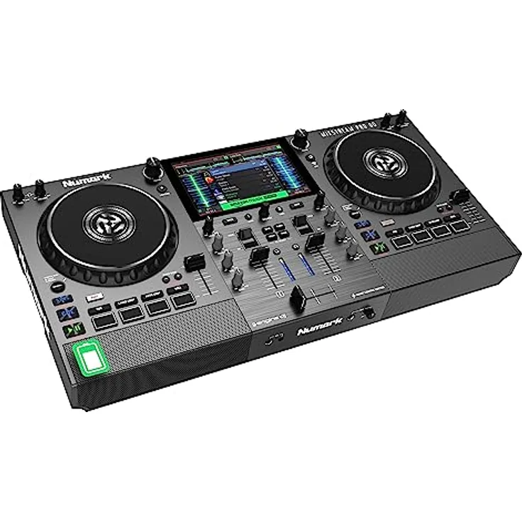 Numark Mixstream Pro Go - Standalone DJ-Controller mit Akku, DJ-Mixer, Lautsprechern, Amazon Music Unlimited, WLAN, Touchscreen, kompatibel mit Serato DJ