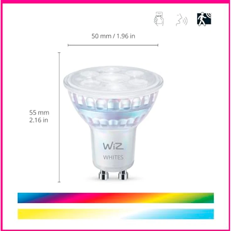 WiZ GU10 smarte LED Lampe im Glasdesign - 50W, 16 Mio. Farben + Weißschattierungen, WLAN/Bluetooth, Sprach- / App-Steuerung (Google Home, Alexa, HomeKit) – Bild 2