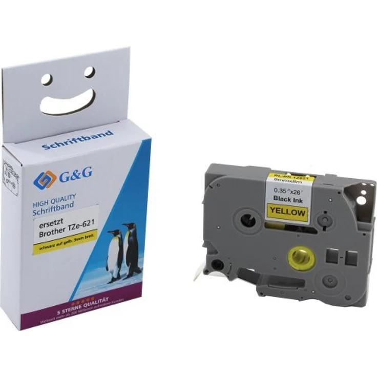 G&G Schriftband kompatibel für Brother P-Touch Tze-621 9mm x 8m, Schwarz auf Gelb für Brother P Touch Cube PT-H100LB/R P710BT H105 E110 D400 H110 P300BT E300VP D210 – Bild 1