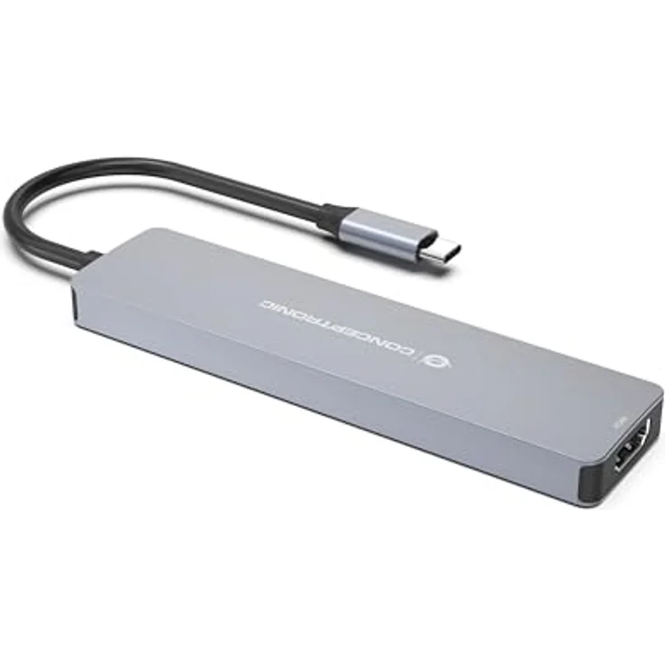 Conceptronic DONN28G 7-in-1 USB 3.2 Gen 1 Dockingstation, USB-C zu HDMI, 2x USB-A, 2x USB-C, SD/TF Kartenleser, grau, 0,25 m – Bild 2
