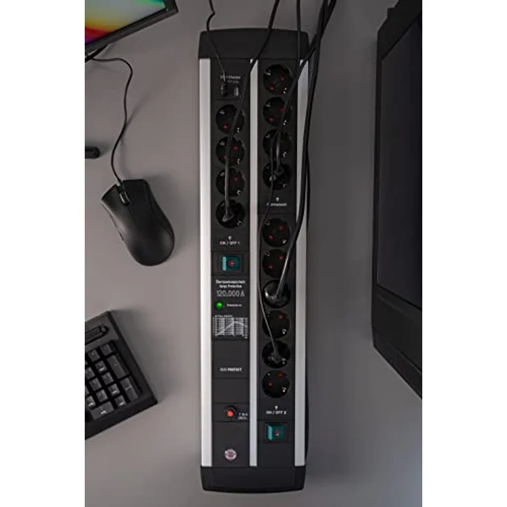 Brennenstuhl Premium-Protect-Line Gaming-Steckdosenleiste 14-fach mit 2x Schalter und Überspannungsschutz (Mehrfachsteckdose mit 3m Kabel, 2-fach USB 3,1 A, Made in Germany) – Bild 4