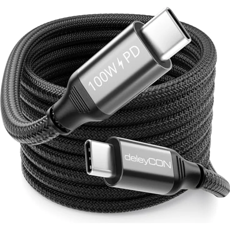 deleyCON 1m USB-C Kabel (USB 3.2 Gen2, 10Gbit/s, 100W) Datenkabel für 4K@60Hz Videoausgabe, kompatibel mit iPhone 17 Pro Max, Galaxy S25, MacBook und mehr – Bild 2