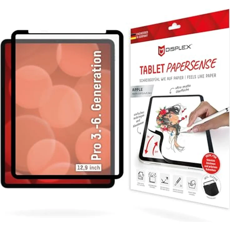 Displex TABLET PAPERSENSE für iPad Pro 12,9'' (3./4./5./6. Gen.), Schreibfolie mit Paper Feeling, inkl. Filz-Schutzhülle – Bild 1