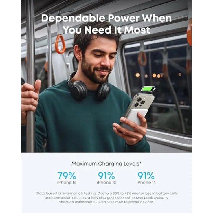 Anker MagGo Power Bank 5K Slim, 5000 mAh, 15 W, kompakte Powerbank, Weiß – Bild 7
