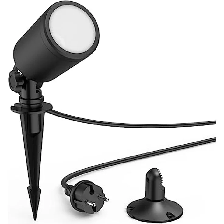 Hama Gartenlampe (LED Gartenstrahler mit Erdspieß, Außenleuchte IP65 wasserdicht, RGBW für farbige Gartenbeleuchtung + Farbwechsel, dimmbare Gartenleuchte schwenkbar, mit App, 7 W) schwarz – Bild 1