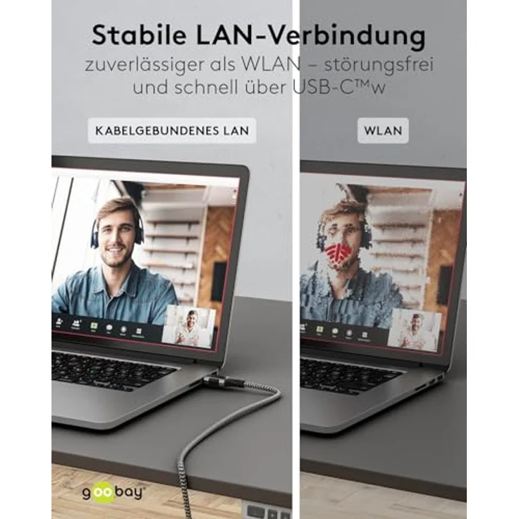 Goobay Ethernet-Kabel USB-C 3.1 auf RJ45 Slim, 10 m, CAT 6, bis 1 Gbit/s, schwarz-silber – Bild 6