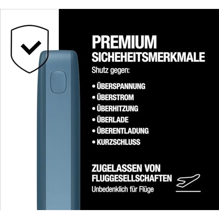 Fresh 'n Rebel 24000mAh Powerbank (USB-C in & Out), 20W Ultra Fast Charge, 6 Premium-Sicherheitsfunktionen, bis zu 8 Handy-Ladungen, Externer Akku mit 4 Power-Anzeigeleuchten (Dive Blue) – Bild 4