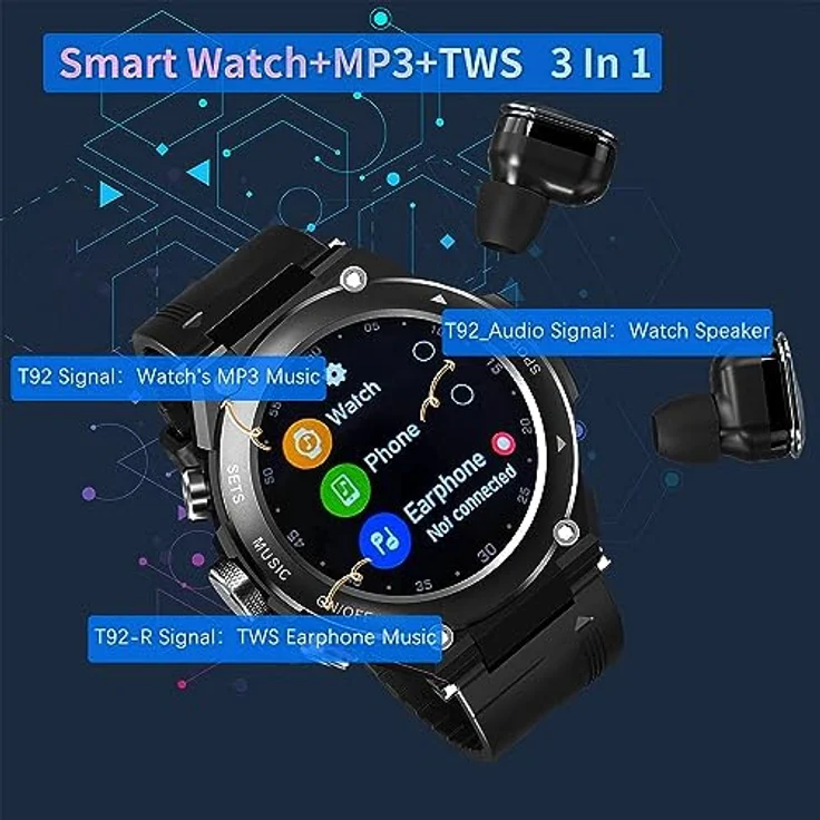 CISIYOO 2 in 1 Smart Watch mit Kopfhörer, intelligente Uhr mit integriertem Bluetooth, Lautsprecher, Fitness-Tracker, Lautsprecher, Aufnahme, Körperthermometer – Bild 5