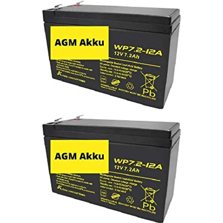 2X AGM 12V 7,2Ah Bleiakku WP7.2-12 VDs Akku, Faston 6,3mm kompatibel Bleigel Gel Akku 7Ah 8Ah 9Ah USV