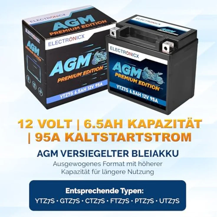 Electronicx YTZ7S AGM Motorradbatterie 6.5Ah 12V - wartungsfrei, auslaufsicher, rüttelfest für Motorrad, Roller, Quad und ATV – Bild 5