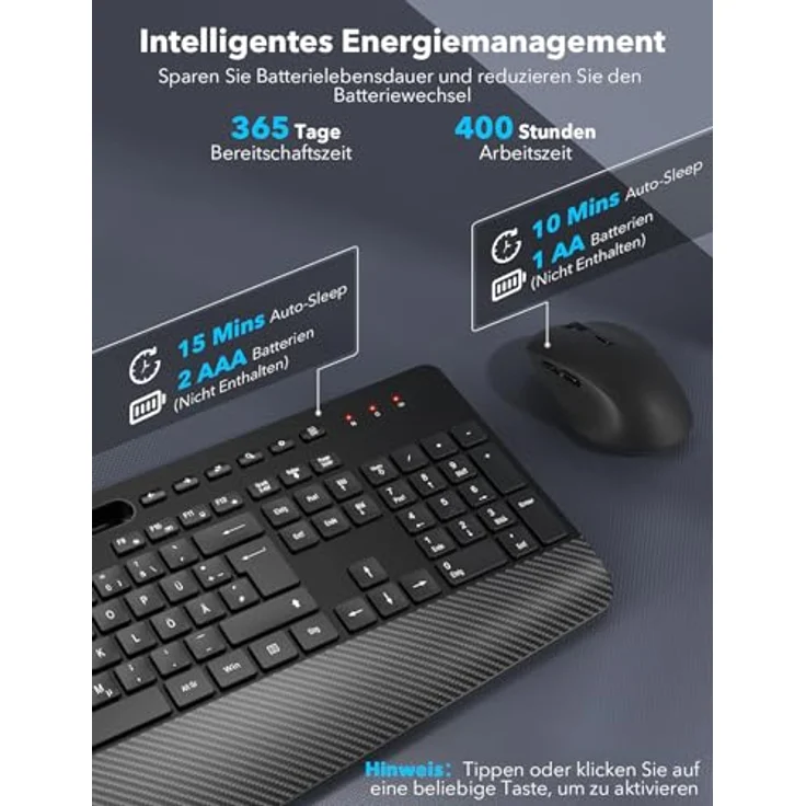 SABLUTE Kabelloses Tastatur Maus Set, Ergonomische Vollgröße mit Handgelenkauflage, Telefonhalter, leise 2,4 GHz für Mac und Windows – Bild 5