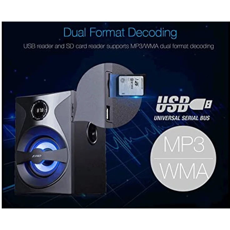 Fenda F3800X, 5.1-Kanal Bluetooth PC Lautsprecher mit integrierten UKW-Radio und Fernbedienung, Schwarz – Bild 7