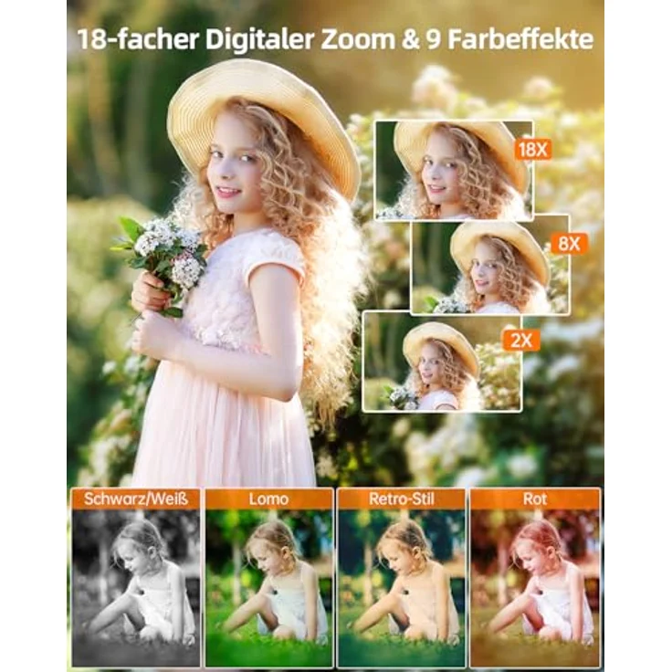 Rollei Compactline 64, Digitalkamera mit 64MP und 18X Zoom, Dual Display für Kids und Anfänger, Schwarz – Bild 4