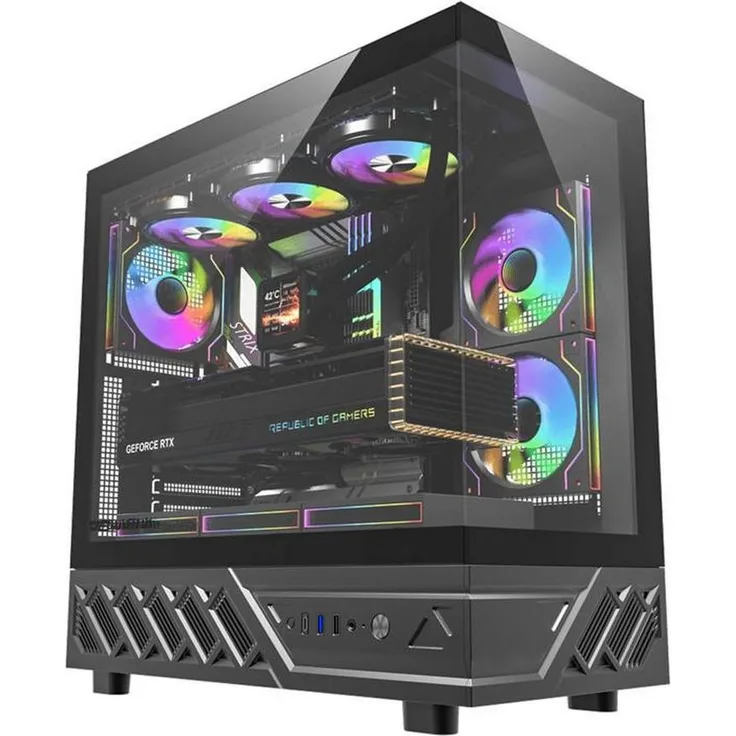 darkFlash DS950 BLK, ATX Computergehäuse mit 6 Lüftern, 270° Panoramablick, USB-C 3.2 Gen 2