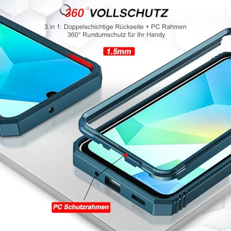 LeYi Objektivschutz Hülle für Samsung Galaxy A16 5G, kratzfeste Schutzhülle mit 2 Glasfolien und Ringhalterung, Blau – Bild 5