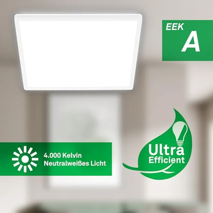 BRILONER LED Deckenlampe EEK A 14W 3000lm 50.000h flach indirektes Licht Wohnzimmer Küche 42x42x3 cm Weiß – Bild 2