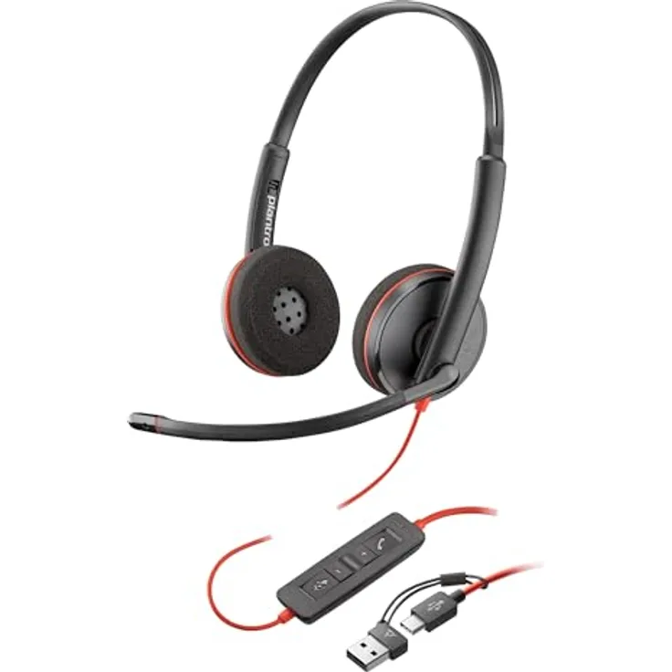 Poly Blackwire 3220 USB-C-Headset mit Noise Cancelling-Mikrofon, Stereo-Design, kompatibel mit Teams/Zoom, SoundGuard-Technologie