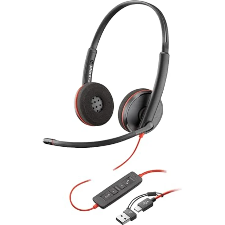 Poly Blackwire 3220 USB-C-Headset mit Noise Cancelling-Mikrofon, Stereo-Design, kompatibel mit Teams/Zoom, SoundGuard-Technologie – Bild 1