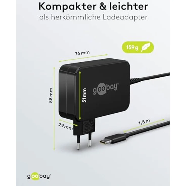 Goobay USB-C-Ladegerät für Laptops 65 W, kompaktes Notebook Netzteil mit Power Delivery 2.0, Schwarz – Bild 3