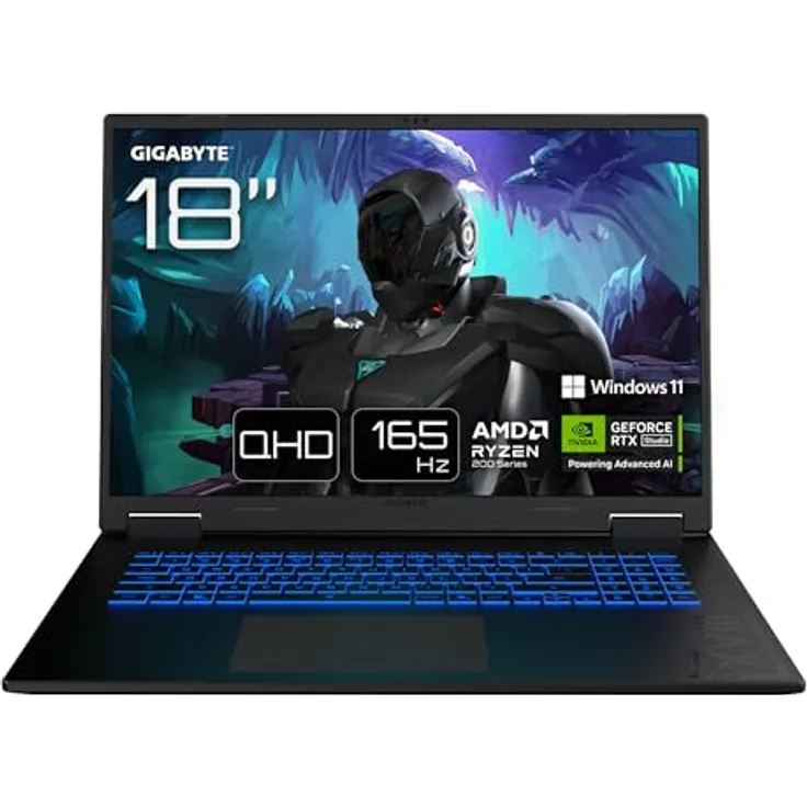 Gigabyte GAMING A18 3WHK3DEC64SH, 18" Notebook mit NVIDIA RTX 50, AMD Ryzen 7, 1000 GB SSD, 32 GB RAM, schwarzes Gehäuse