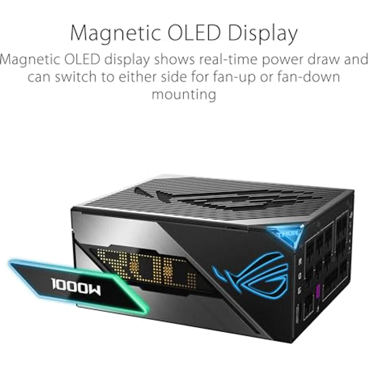 ASUS ROG Thor 1000W Platinum III Gaming Netzteil (GaN-MOSFET, Aura Sync RGB, ATX 3.1 kompatibel, PCIe 5.0 Ready, magnetisches OLED Display, Turbo-Modus, GPU-First, 80+ Platinum Zertifizierung) – Bild 5
