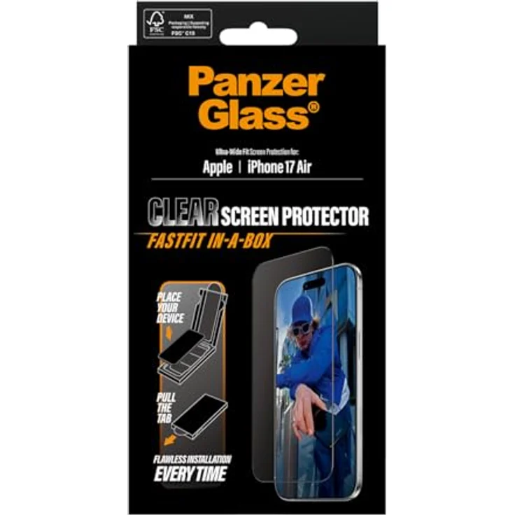 PanzerGlass Ultra Wide Fit, Displayschutzfolie für Apple iPhone Air, transparent, 60 % recyceltes Glas, stossgeprüft bis 4,8 Meter, inkl. EasyAligner – Bild 3