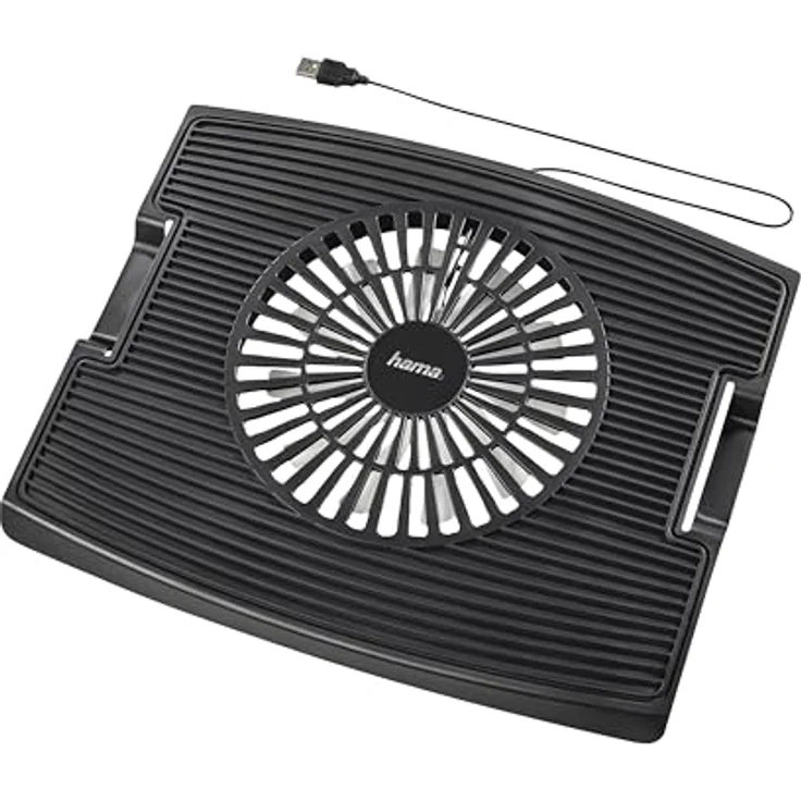 Hama Laptop-Kühlständer Wave für 13,3-15,6 Zoll (33,9-39,6 cm), Ventilator mit blauen LEDs, gummierter Boden, schwarz – Bild 2