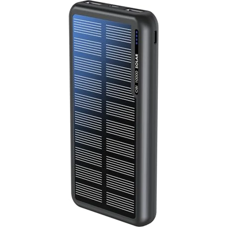Boompods OBI-SOLAR 10000 mAh Powerbank, Schwarz, mit zwei USB-Ausgängen und dualen Eingangsoptionen (USB-C und Micro-USB) – Bild 1