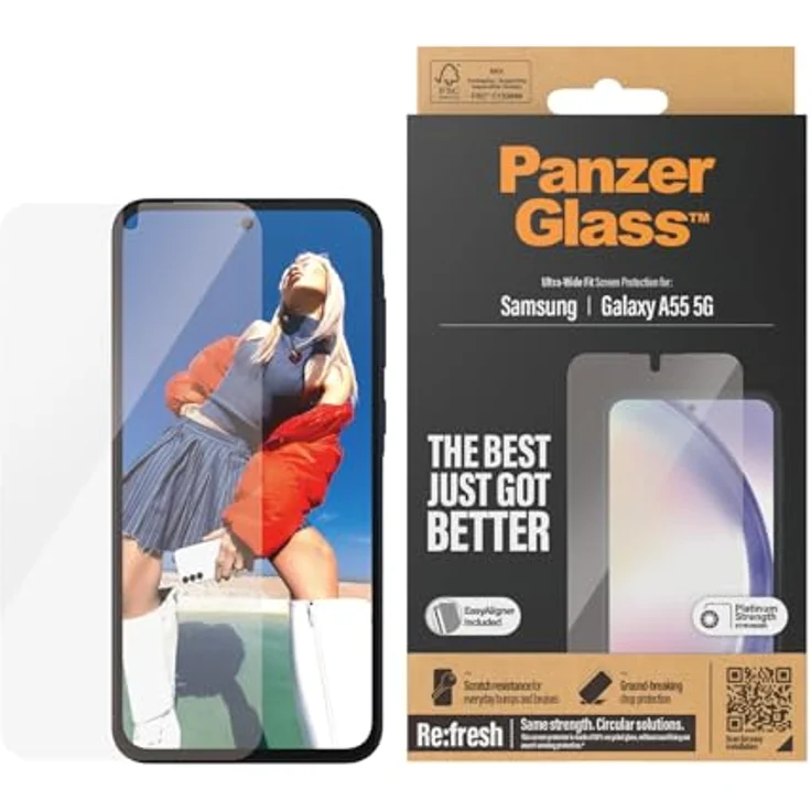 Panzer Glass Displayschutzglas für Samsung Galaxy A55 5G, schmutz- und feuchtigkeitsabweisend, Ultra-Wide Fit, einfache Installation – Bild 4