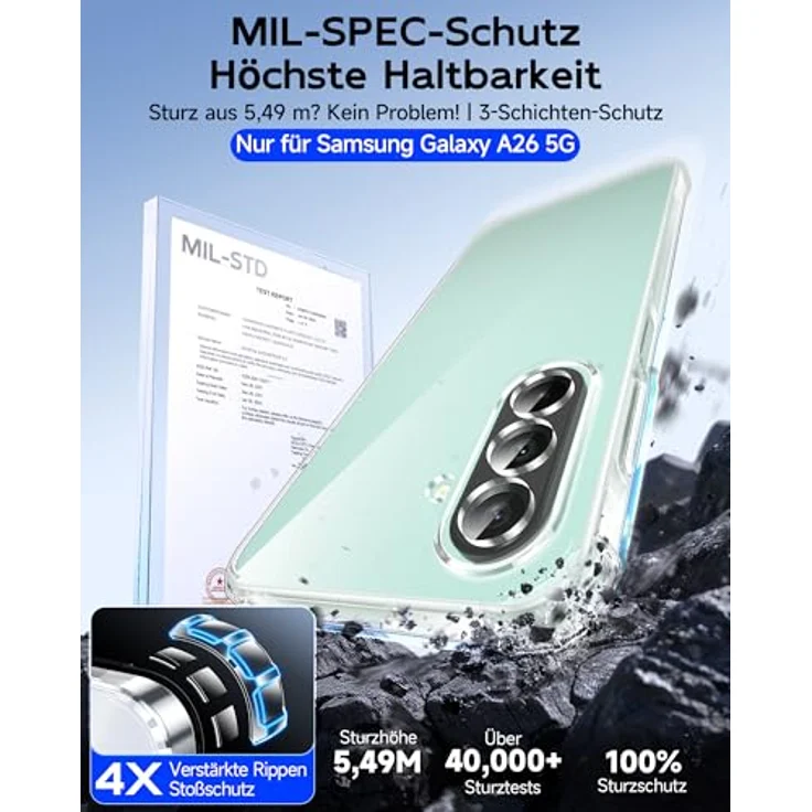 LeYi Hülle für Samsung Galaxy A26 5G, transparente TPU Silikon Handyhülle mit 2 Schutzfolien, stoßfest, dünn, mit Kameraschutz, Crystal Clear Cover Case – Bild 2
