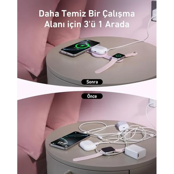 Anker MagGo 3-in-1 Wireless Charger, faltbar, MagSafe Qi2, 15W, für iPhone 15/16, AirPods, Apple Watch, Pink – Bild 6